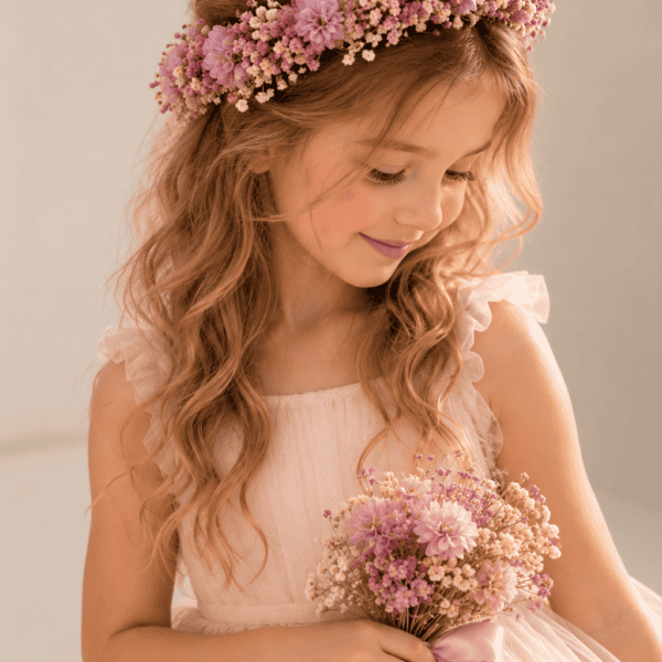 Fleuri Bloom Hair Accessory – romantische bloemenhaarband voor meisjes met roze en paarse bloemen